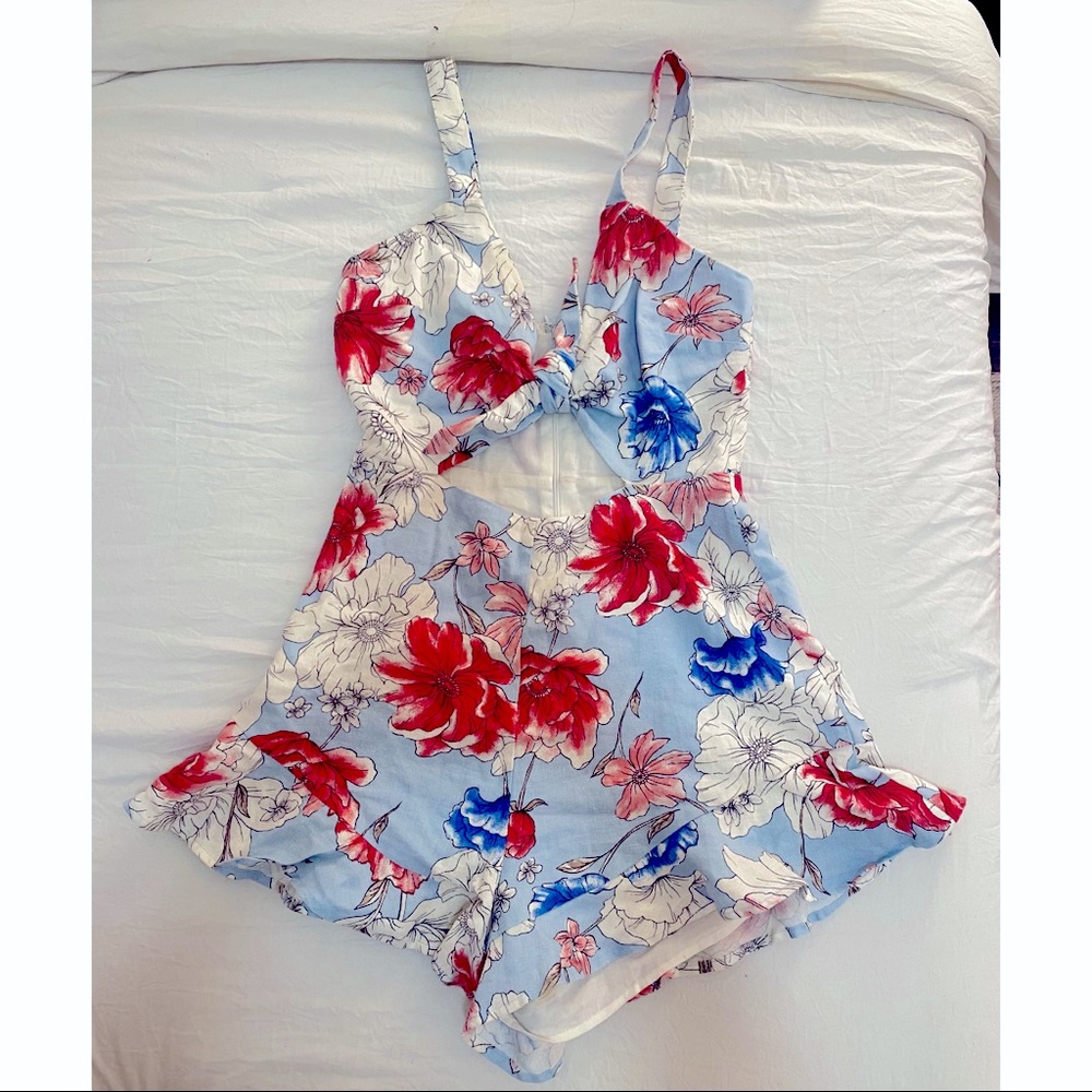 Cutest Romper!! Floral pink and blue! tie front